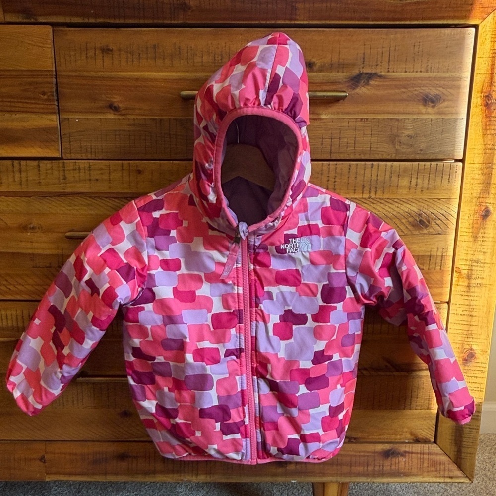 The North Face Girls Reversible Pink and Purple Hooded Jacket